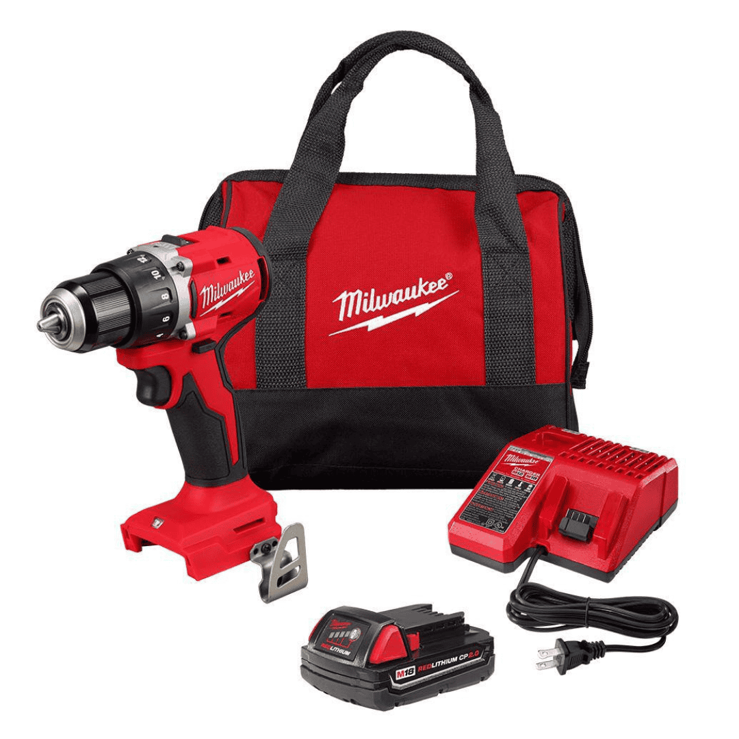 Milwaukee 3601-21P M18 18V Lithium-Ion Brushless Cordless 1/2 in. Compact Drill/Driver with One 2.0 Ah Battery, Charger and Tool Bag