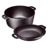 Bruntmor 2-in-1, 5 Quart Pre-seasoned Cast Iron Dutch Oven With Double Handles, 1.6 Quart Skillet