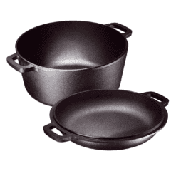 Bruntmor 2-in-1, 5 Quart Pre-seasoned Cast Iron Dutch Oven With Double Handles, 1.6 Quart Skillet