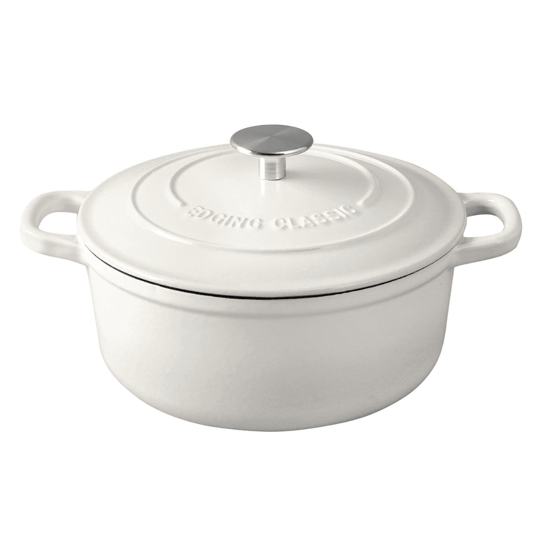 EDGING CASTING Enameled Cast Iron Covered 5.5 Quart Dutch Oven with Dual Handle, White