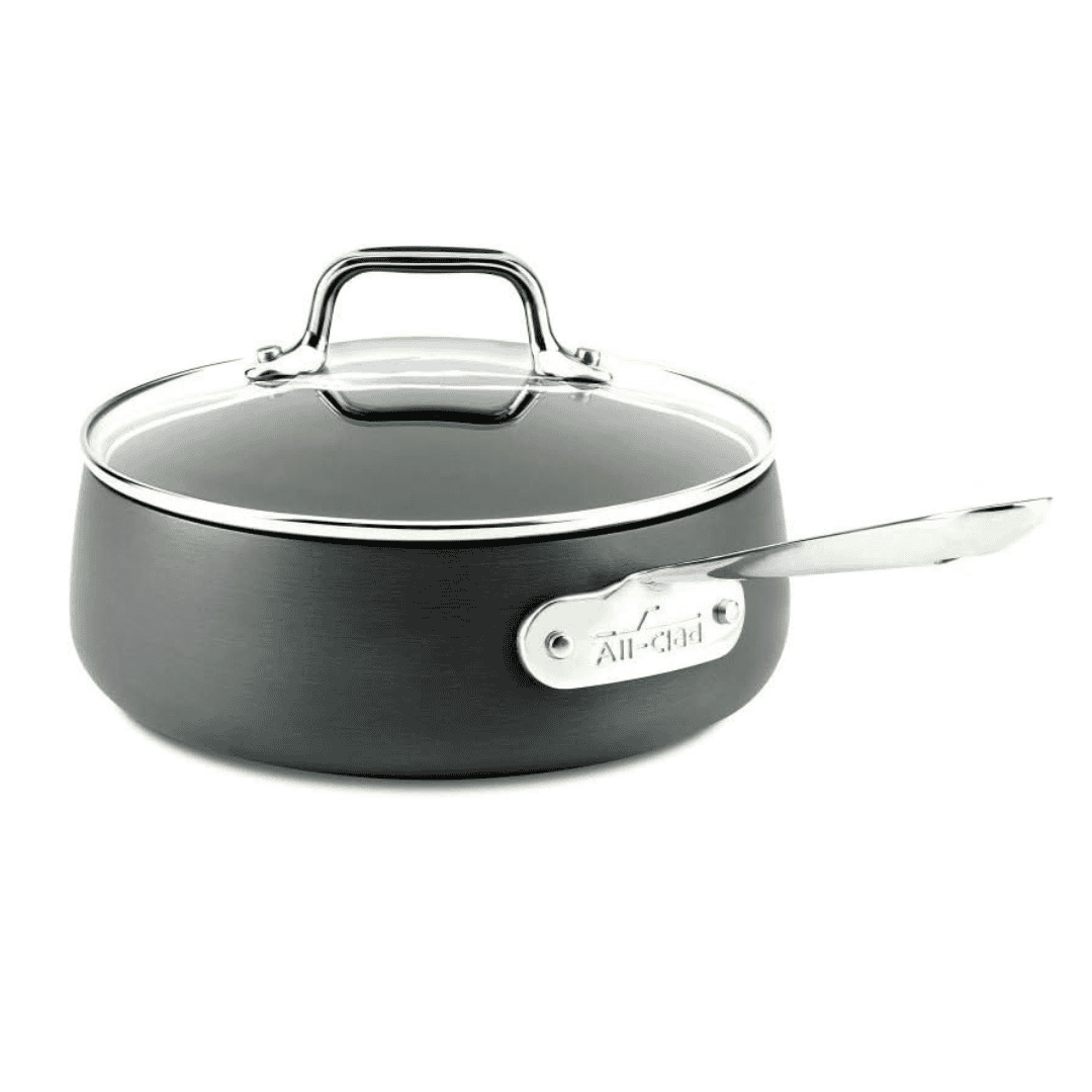 All-Clad HA1 Hard Anodized Nonstick SaucePan 2.5 Quart Induction Oven Broiler Safe 500F, Lid Safe 350F Pots and Pans, Cookware Black