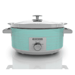 BLACK+DECKER 7 Quart Dial Control Slow Cooker with Built in Lid Holder, Teal Pattern