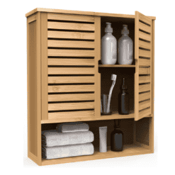 Purbambo Bathroom Wall Cabinet, Bamboo Wall Mount Medicine Cabinet Storage Organizer, Double Doors & 3 Tier Adjustable Shelf