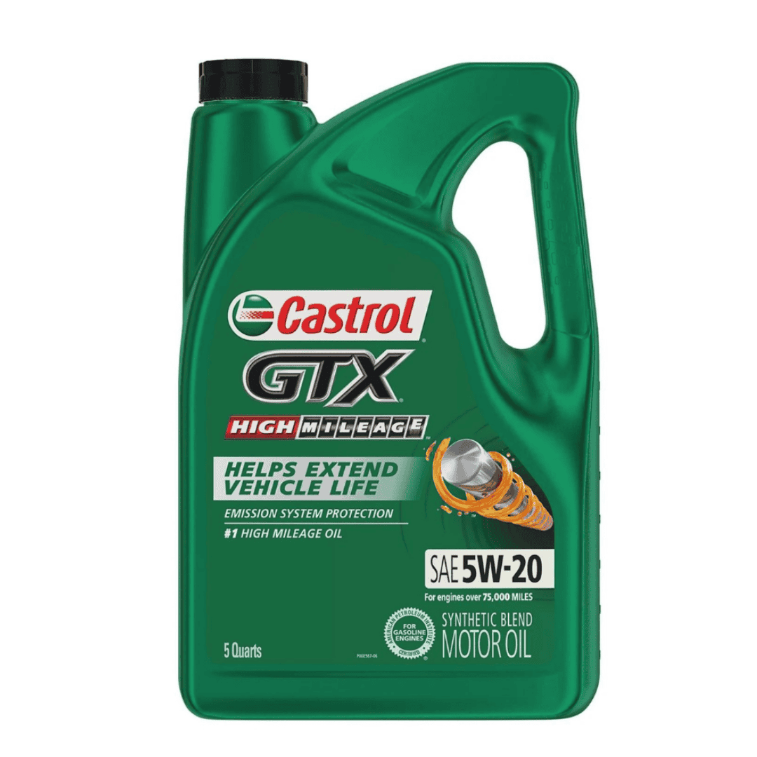 Castrol GTX High Mileage 5W-20 Synthetic Blend Motor Oil, 5 Quarts