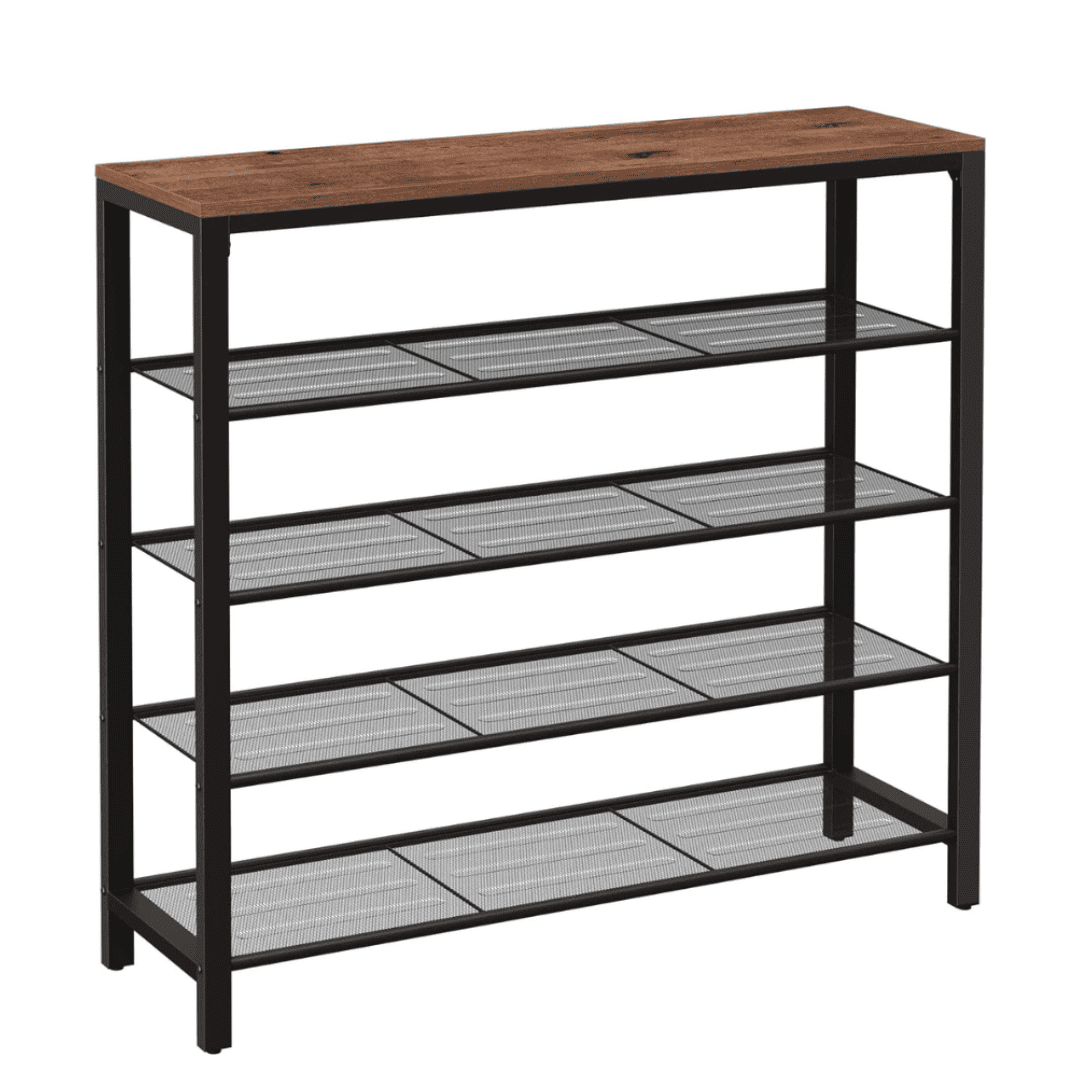 VASAGLE INDESTIC Shoe Rack, Shoe Organizer for Closet with 4 Mesh Shelves and Large Top for Bags ULBS015B03