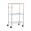 Amazon Basics Kitchen Storage Microwave Rack Cart on Caster Wheels with Adjustable Shelves, Wood/Chrome