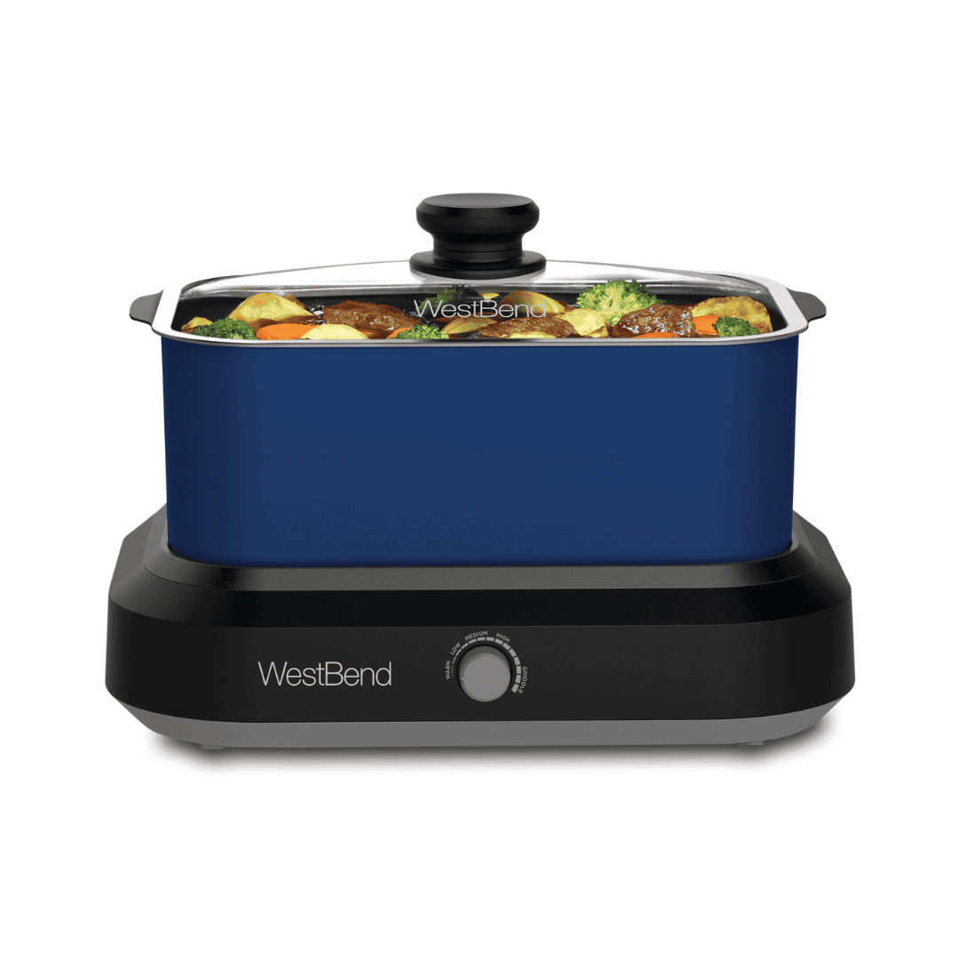 West Bend 87905B Slow Cooker Large Capacity Non-stick, 5-Quart, Blue