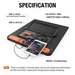 Jackery HTO587DG-USA SolarSaga 100-Watt Portable Solar Panel for Explorer 290/550/880/1000/1500 Power Station with built-in 2 USB Outputs