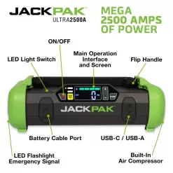 JACKPAK 5180050 150 PSI 2000 Amp Ultra Multi-function 4-in-1 Jump Starter, Air Compressor, Flashlight, and Portable Charger