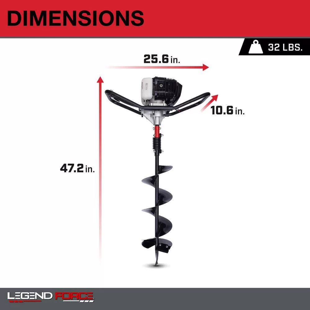 Legend Force 201125 52 cc 2-Cycle Gas Powered 1-Man Earth Auger with 8 in. Bit