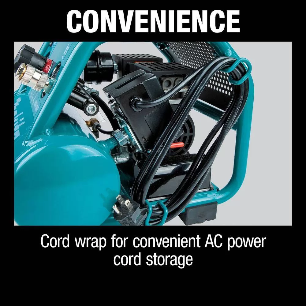 Makita MAC210Q Quiet Series 2 Gal. 135 PSI 1 HP Oil-Free Portable Corded Electric 60 dBA Air Compressor (6.5 CFM at 90 PSI)