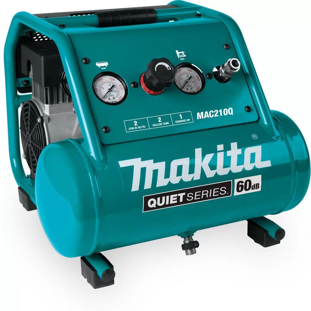 Makita MAC210Q Quiet Series 2 Gal. 135 PSI 1 HP Oil-Free Portable Corded Electric 60 dBA Air Compressor (6.5 CFM at 90 PSI)