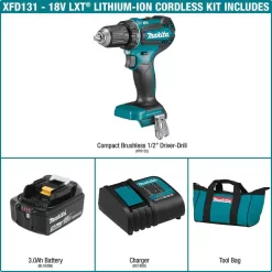 Makita XFD131 18V LXT Lithium-Ion Brushless Cordless 1/2 in. Driver-Drill Kit, 3.0Ah