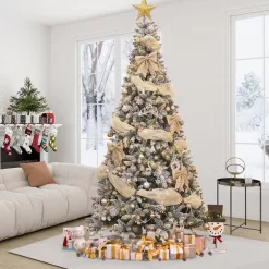 Maypex 300571 8 ft. Green Lighted Flocked Spruce Artificial Christmas Tree