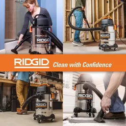 RIDGID WD6425 6 Gallon 4.25 Peak HP Stainless Steel Wet/Dry Shop Vacuum with Filter, Locking Hose and Accessories