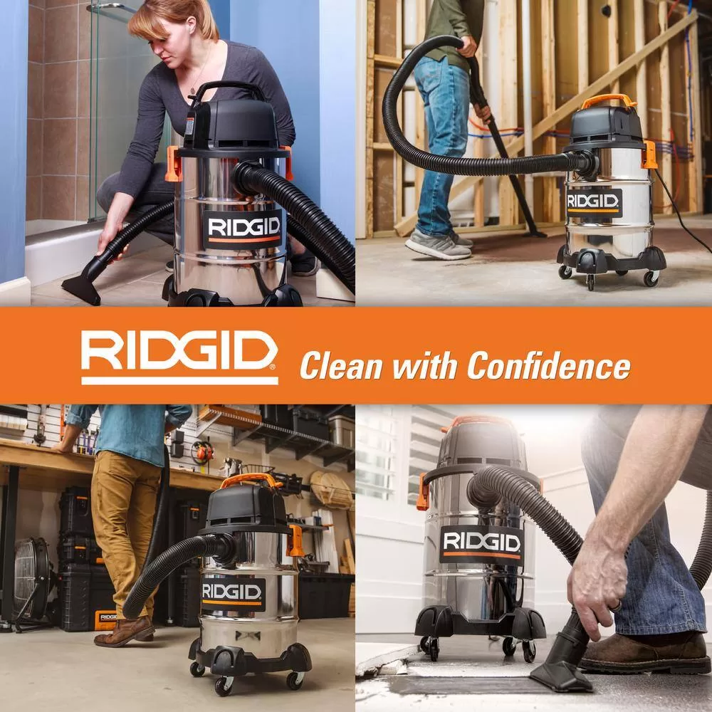 RIDGID WD6425 6 Gallon 4.25 Peak HP Stainless Steel Wet/Dry Shop Vacuum with Filter, Locking Hose and Accessories