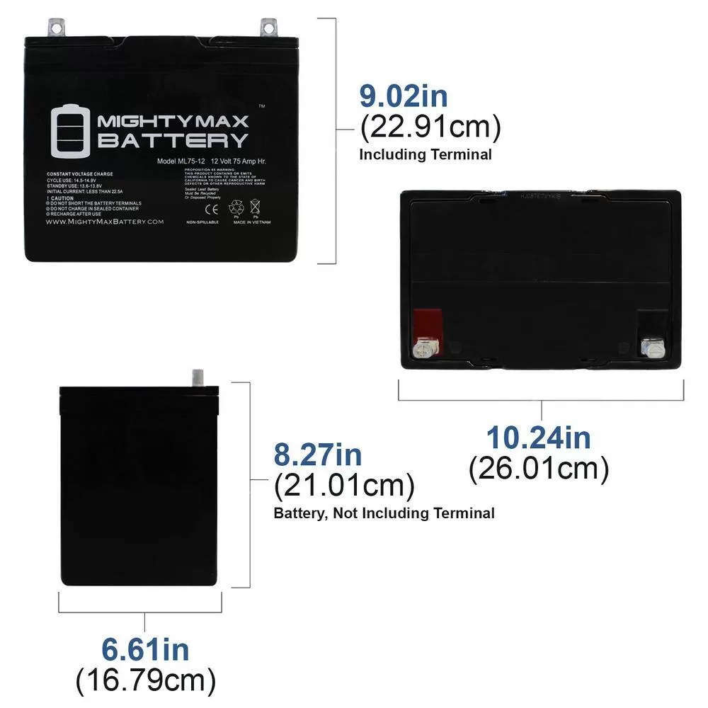 MIGHTY MAX BATTERY MAX3938517 12V 75Ah SLA Battery Replacement for PowerSonic PS-12750U
