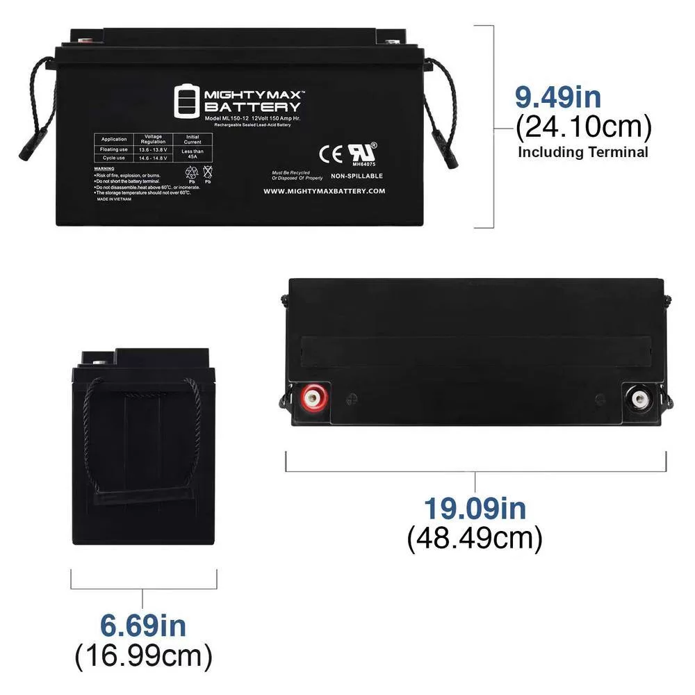 MIGHTY MAX BATTERY MAX3941580 12V 150AH SLA Replacement Battery for NPP NPD12-150