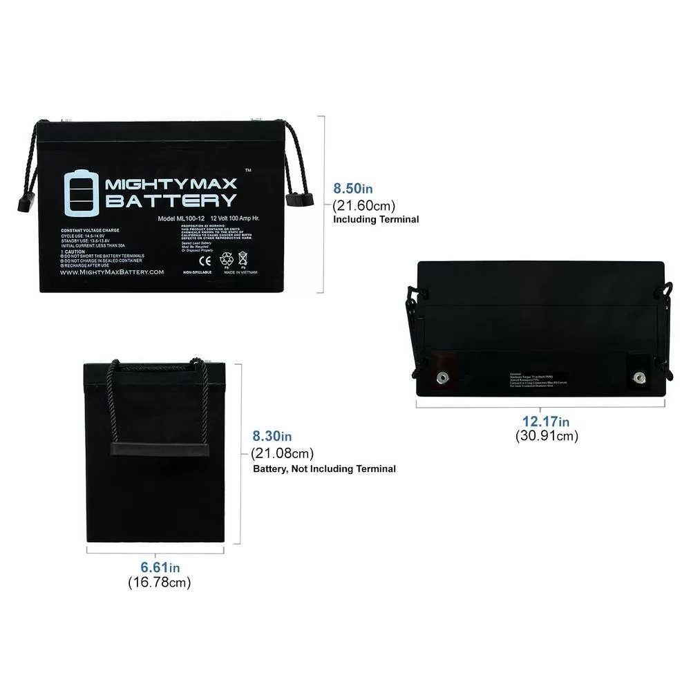 MIGHTY MAX BATTERY ML100-1295 12V 100Ah SLA AGM Battery for Off Grid Solar Panels