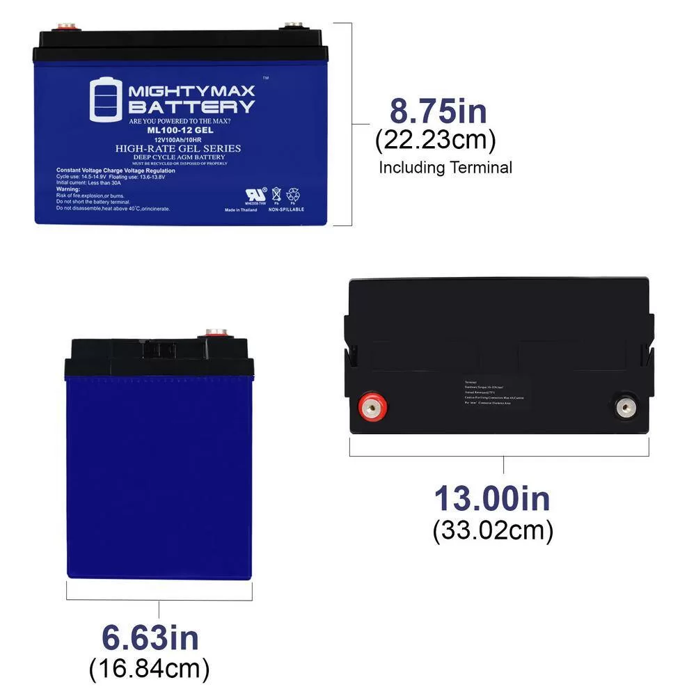 MIGHTY MAX BATTERY ML100-12GEL 12-Volt 100 Ah Sealed Lead Acid (SLA) Rechargeable GEL Battery