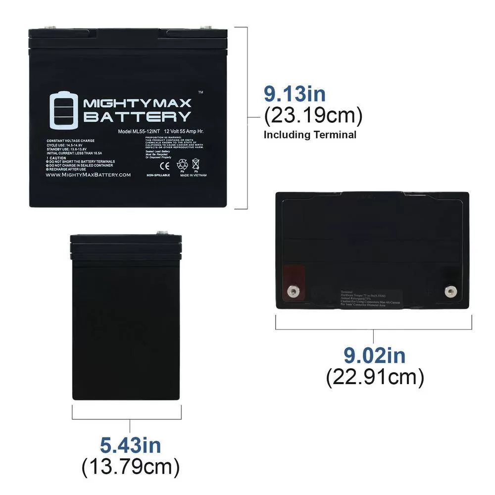 MIGHTY MAX BATTERY ML55-12INT 12-Volt 55 Ah Rechargeable Sealed Lead Acid (SLA) Internal Thread Battery