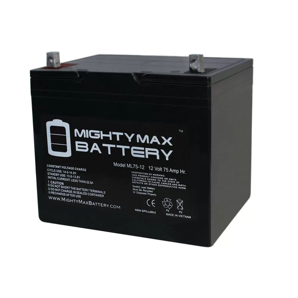 MIGHTY MAX BATTERY ML75-12 12-Volt 75 Ah Rechargeable Sealed Lead Acid (SLA) Battery