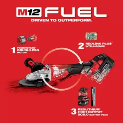 Milwaukee 2886-20-48-59-1880 M18 FUEL 18-Volt Lithium-Ion Brushless Cordless 5 in. Flathead Braking Grinder with 8.0 Ah Battery and Charger