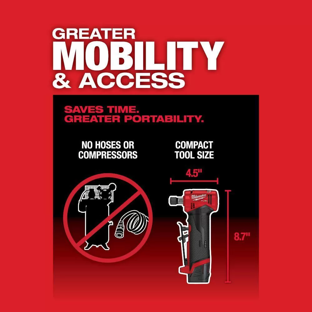 Milwaukee 2485-20-48-59-2452S M12 FUEL 12-Volt Lithium-Ion 1/4 in. Cordless Right Angle Die Grinder with High Output 5.0/2.5 Ah Batteries and Charger