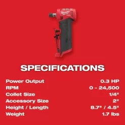 Milwaukee 2485-20-48-59-2452S M12 FUEL 12-Volt Lithium-Ion 1/4 in. Cordless Right Angle Die Grinder with High Output 5.0/2.5 Ah Batteries and Charger