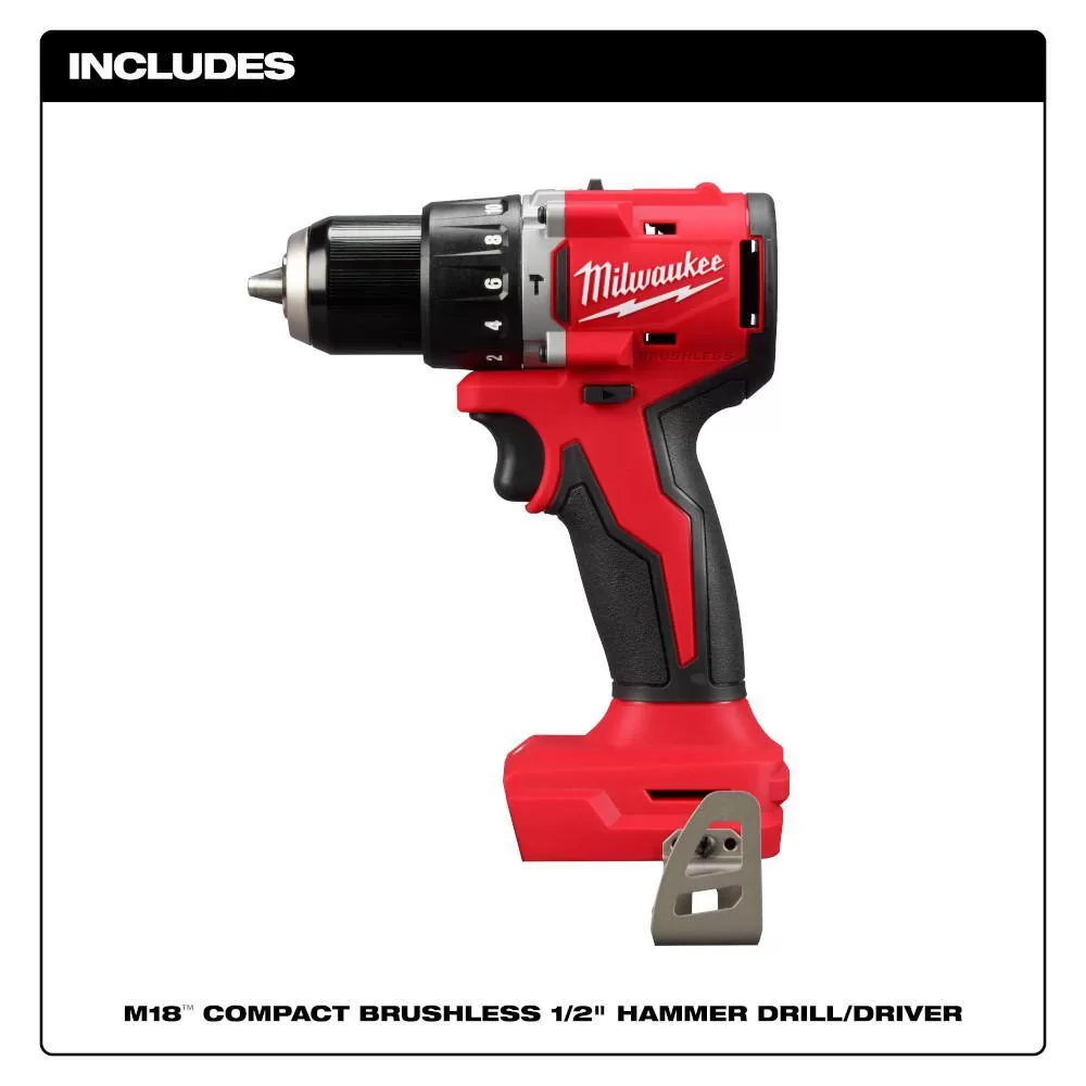 Milwaukee 3602-20 M18 18V Lithium-Ion Brushless Cordless 1/2 in. Compact Hammer Drill/Driver (Tool-Only)