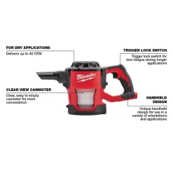 Milwaukee 0882-20 M18 18-Volt Lithium-Ion Cordless Compact Vacuum (Tool-Only)