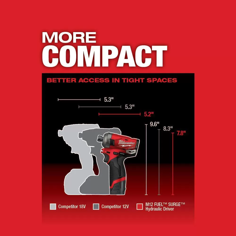 Milwaukee 2551-20-48-11-2425 M12 FUEL SURGE 12V Lithium-Ion Brushless Cordless 1/4 in. Hex Impact Driver w/High Output 2.5 Ah Battery