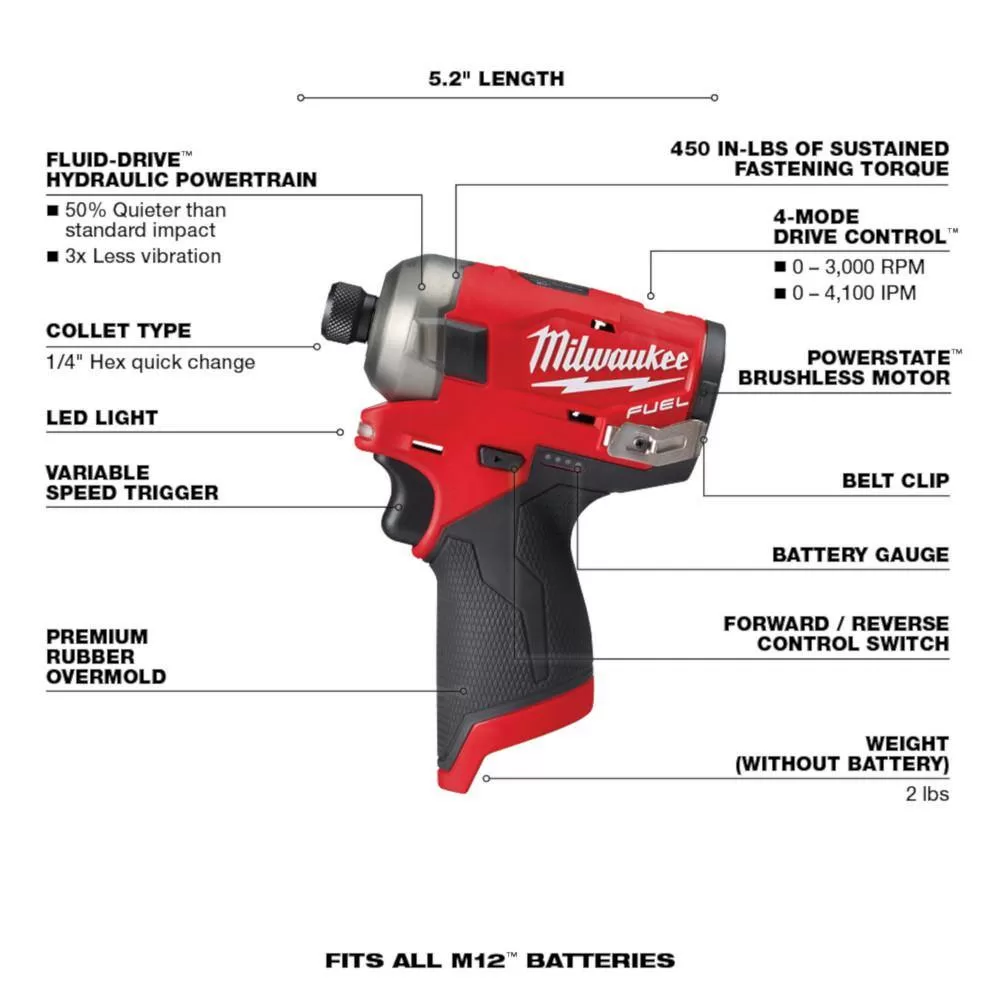 Milwaukee 2551-22-2488-20 M12 FUEL SURGE 12-Volt Lithium-Ion 1/4 in. Cordless Hex Impact Driver Compact Kit with M12 Soldering Iron