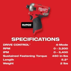 Milwaukee 2551-22-2488-20 M12 FUEL SURGE 12-Volt Lithium-Ion 1/4 in. Cordless Hex Impact Driver Compact Kit with M12 Soldering Iron