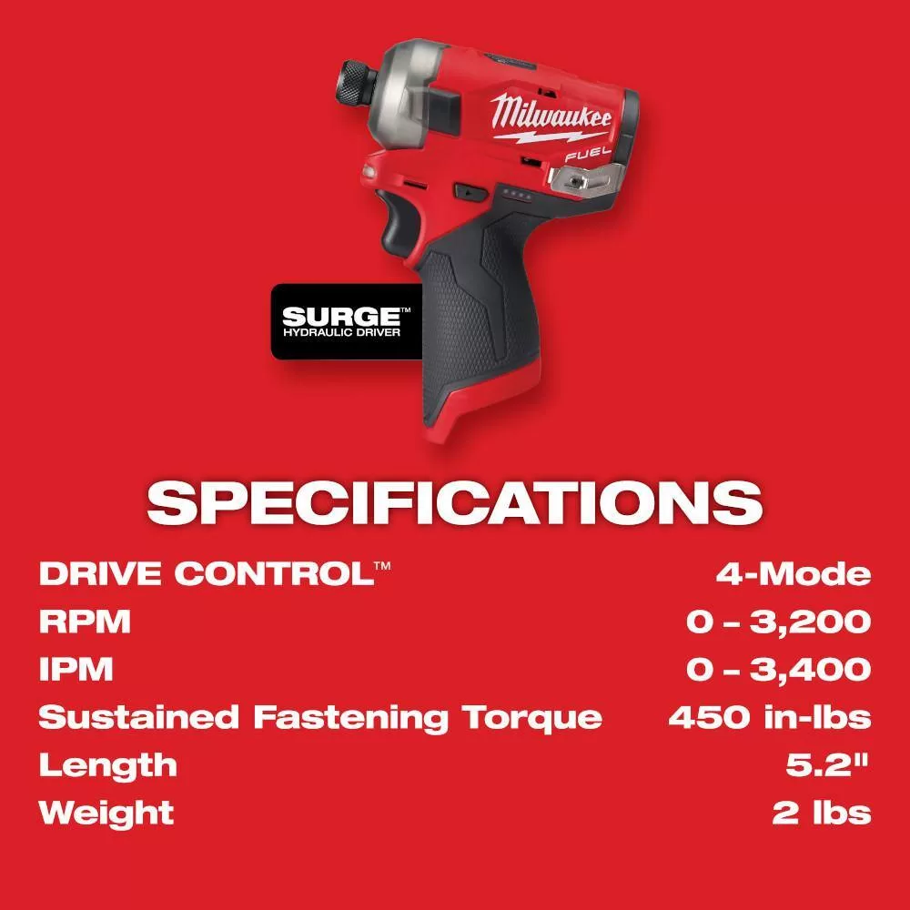 Milwaukee 2551-22-2488-20 M12 FUEL SURGE 12-Volt Lithium-Ion 1/4 in. Cordless Hex Impact Driver Compact Kit with M12 Soldering Iron