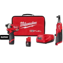 Milwaukee 2551-22-2567-20 M12 FUEL 12V Lithium-Ion Cordless SURGE 1/4 in. Hex Impact Driver and M12 FUEL High Speed 3/8 in. Ratchet Combo Kit