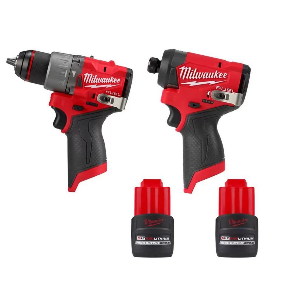 Milwaukee 3453-20-3404-20-48-11-2425-48-11-2425 M12 FUEL 12V Lithium-Ion Brushless Cordless 1/4 in Impact Driver, 1/2 in Hammer Drill