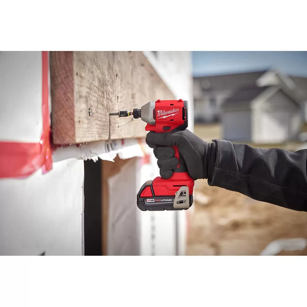 Milwaukee 3650-21P M18 18-Volt Lithium-Ion Compact Brushless Cordless 1/4 in. Impact Driver Kit with One 2.0 Ah Battery, Charger & Tool Bag