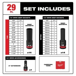 Milwaukee 49-66-7016 SHOCKWAVE 1/2 in. Drive SAE and Metric 6 Point Impact Socket Set (29-Piece)