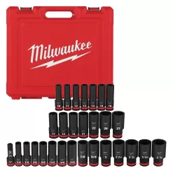 Milwaukee 49-66-7016 SHOCKWAVE 1/2 in. Drive SAE and Metric 6 Point Impact Socket Set (29-Piece)