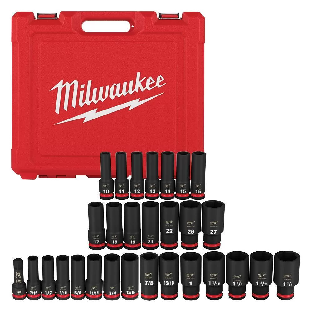 Milwaukee 49-66-7016 SHOCKWAVE 1/2 in. Drive SAE and Metric 6 Point Impact Socket Set (29-Piece)