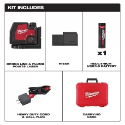 Milwaukee 3522-21 Green 100 ft. Cross Line and Plumb Points Rechargeable Laser Level with REDLITHIUM Lithium-Ion USB Battery and Charger