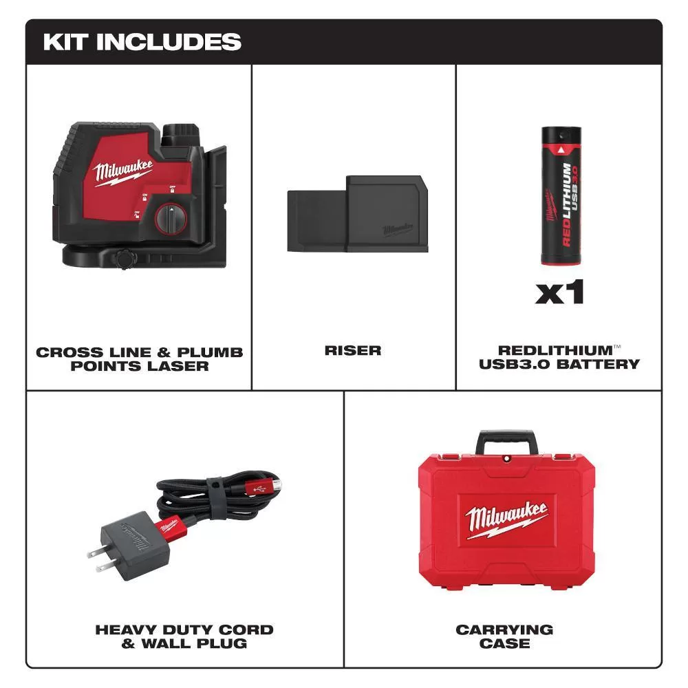Milwaukee 3522-21 Green 100 ft. Cross Line and Plumb Points Rechargeable Laser Level with REDLITHIUM Lithium-Ion USB Battery and Charger