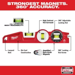 Milwaukee MLBXM48-48-22-5210 48 in. REDSTICK Magnetic Box Level with 10 in. 360 Locking Die Cast Torpedo Level (2-Piece)