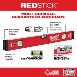 Milwaukee MLBXM78-48-22-5210 78 in. REDSTICK Magnetic Box Level with 10 in. 360 Locking Die Cast Torpedo Level (2-Piece)