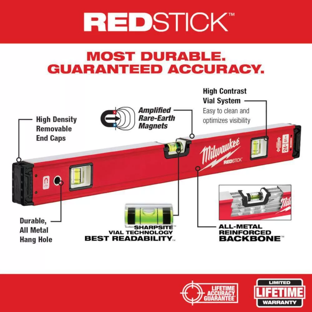Milwaukee MLBXM78-48-22-5210 78 in. REDSTICK Magnetic Box Level with 10 in. 360 Locking Die Cast Torpedo Level (2-Piece)