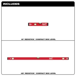Milwaukee MLBXS1648 16 in./48 in. Redstick Box Level Set