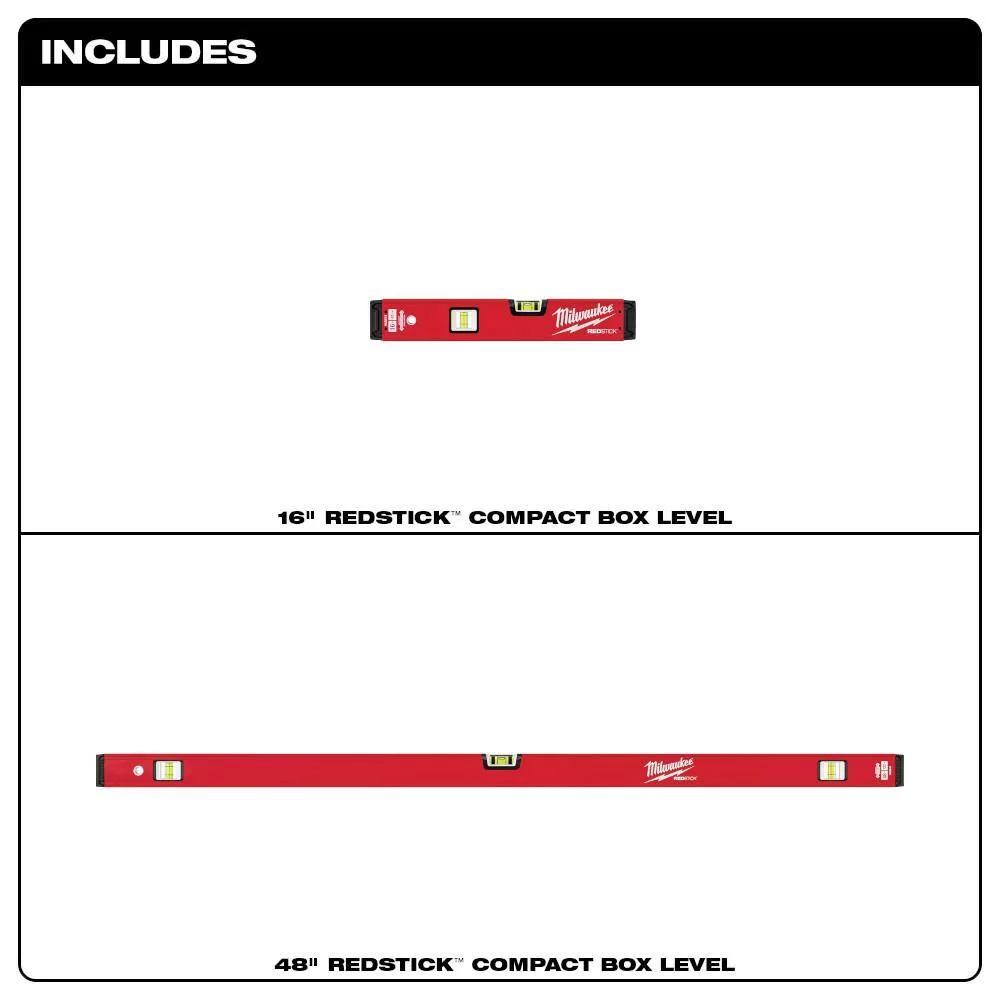 Milwaukee MLBXS1648 16 in./48 in. Redstick Box Level Set