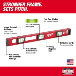 Milwaukee MLIBM48-48-22-5107 48 in. Magnetic I-Beam Level with 7 in. Billet Torpedo Level