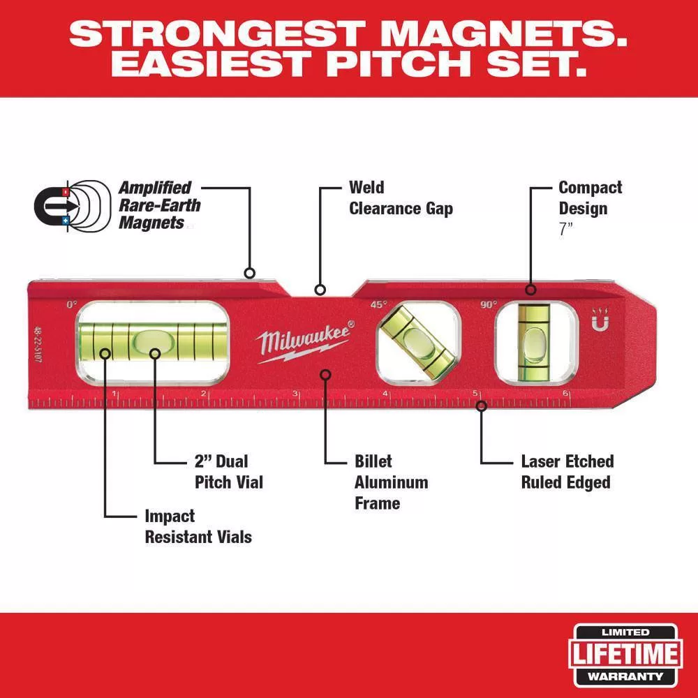 Milwaukee MLIBM48-48-22-5107 48 in. Magnetic I-Beam Level with 7 in. Billet Torpedo Level